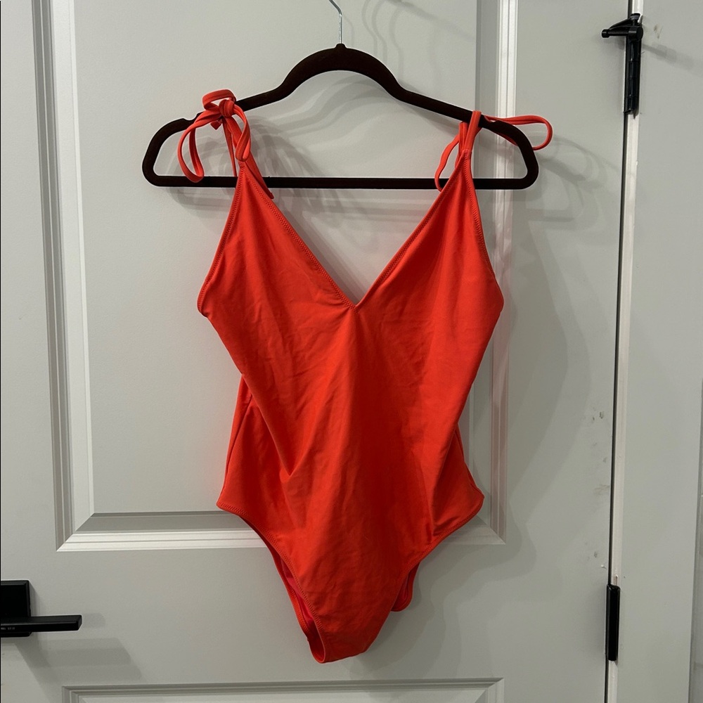 Red One-Piece Aerie Swimsuit with Tie Straps